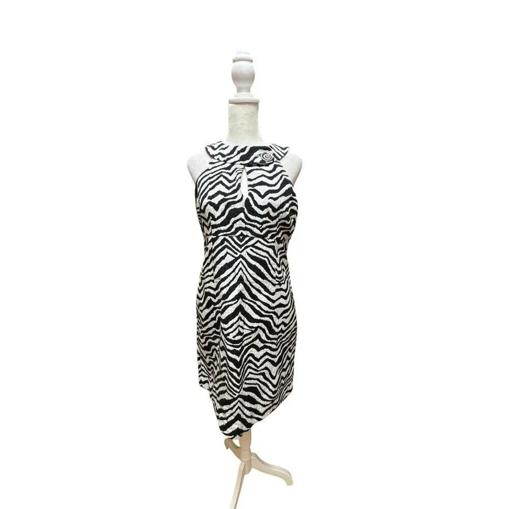 Michael Kors Zebra Print Halter Dress Size 8 Lined Cotton Blend
